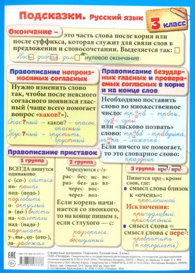 Matériel nécessaire : Podskázki. Русский язык. 3ème classe
