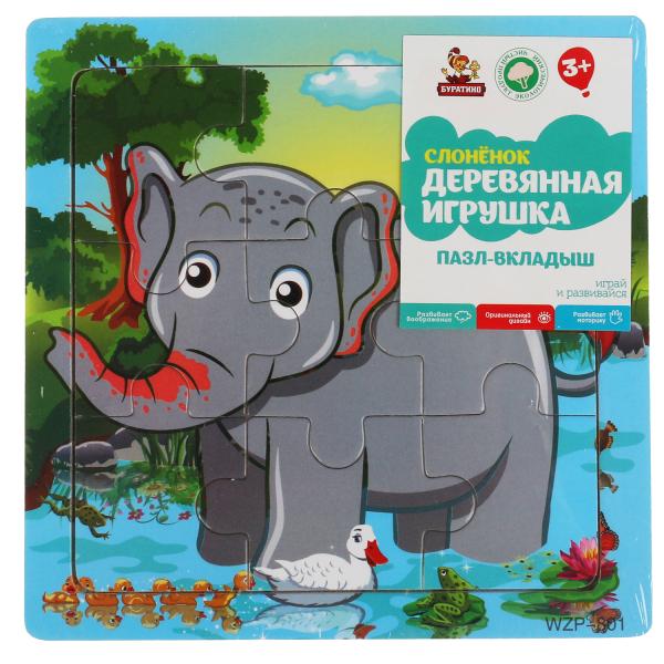 Игрушка деревянная пазл слоненок Буратино в кор.500шт