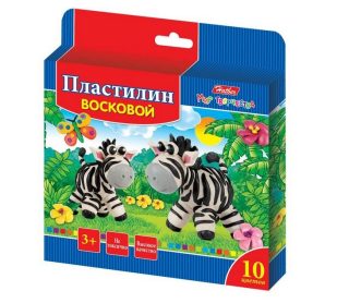 ПластиLIN Восковой 10 цв. 150г со стеком Забавные зверята в карт.короб. en Europe