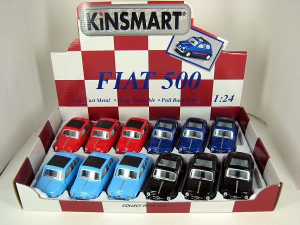 Machine en métal. инерц. fiat 500 открыв. двери, цвет в ассорт. Dans l'écran Kinsmart уп-12шт в кор.2*6уп