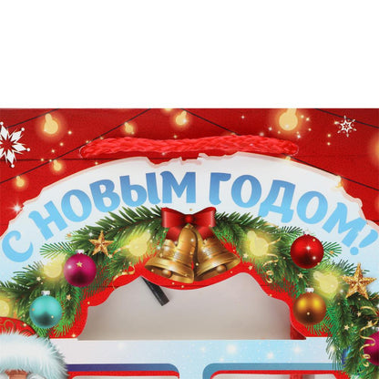 Пакет подарочный с окном из pvc m,новый год,190 гр/м2 ЧУДО ПРАЗДНИК в кор.12*12шт