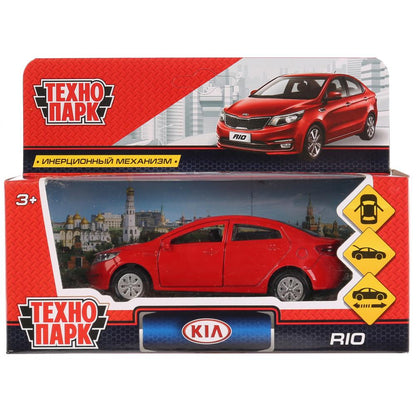 Машина металл KIA RIO длина 12 см, двери, багаж, инерц, красный, кор. Технопарк в кор.2*36шт