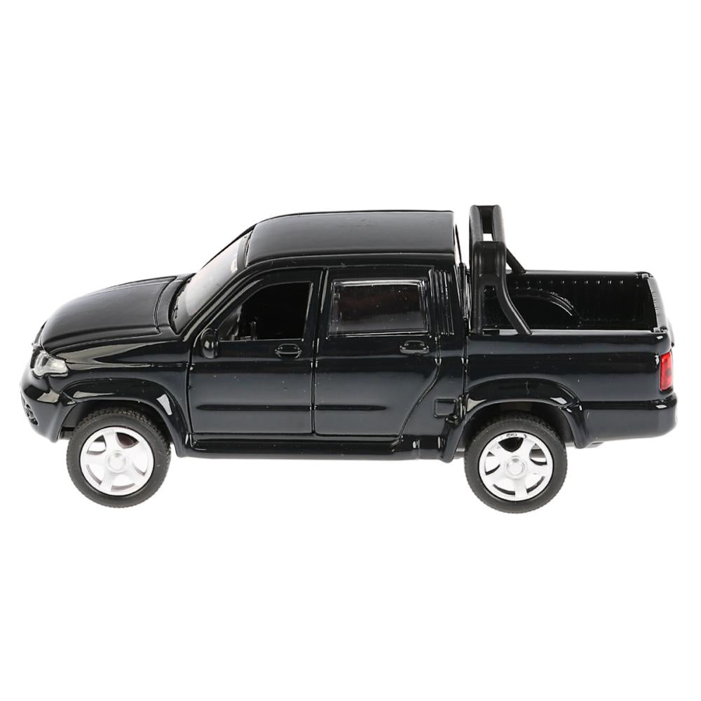 La machine métallique "UAZ PICKUP", d'une longueur de 12 cm, est ouverte. двери, инерц, ЧЕРНЫЙ в кор. Parc technologique dans le cor.2*36шт