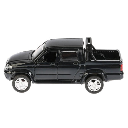 La machine métallique "UAZ PICKUP", d'une longueur de 12 cm, est ouverte. двери, инерц, ЧЕРНЫЙ в кор. Parc technologique dans le cor.2*36шт