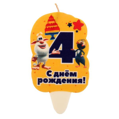 Свеча для торта Со стикером "4" БУБА блистер, буба ЧУДО ПРАЗДНИК в кор.48шт
