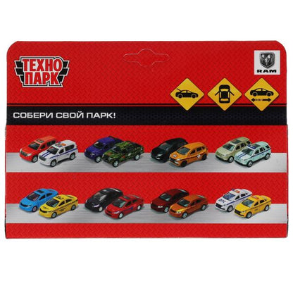 Machine en métal DODGE RAM 1500 REBEL 13 cm, double, bagage, argent, rouge, cor. Parc technologique dans le cor.2*36шт
