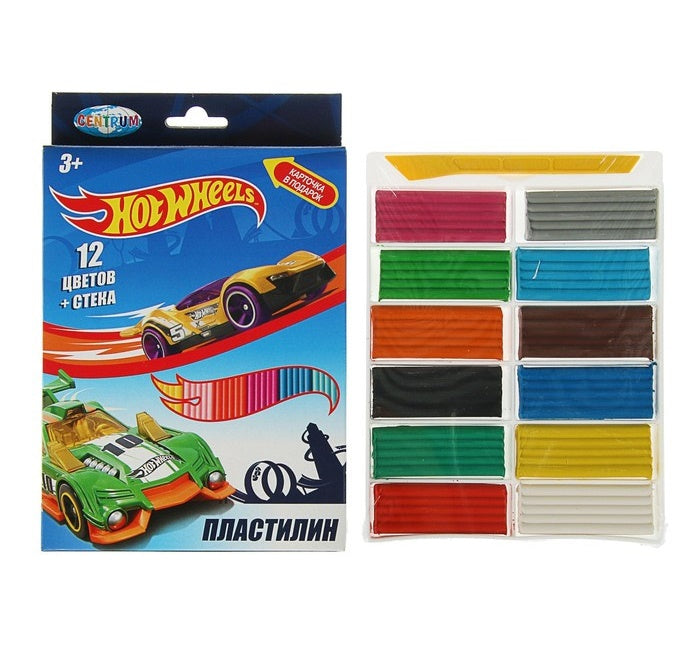 Пластилин 12 цветов "Hot Wheels", картинка "Hot Wheels", 240 гр, стек пластиковый, картонная упаковка с европодвесом