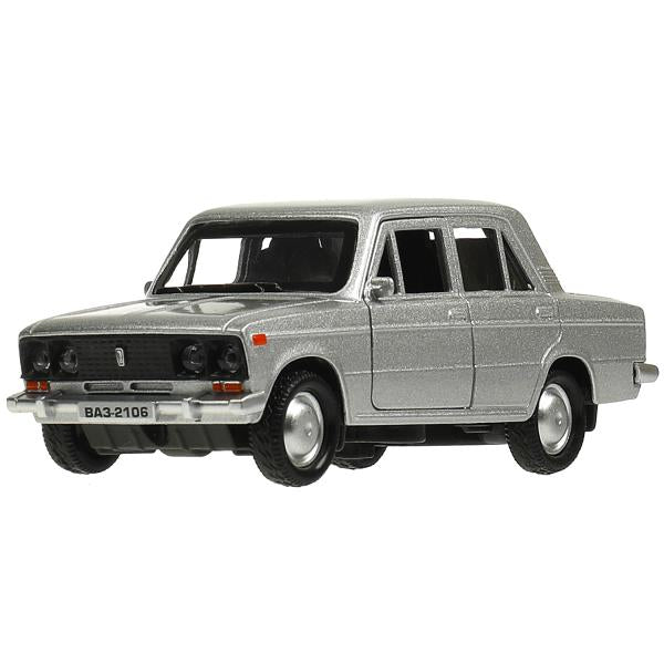 Машина металл ВАЗ-2106 ЖИГУЛИ 12 см, двери, багаж, инерц, серебристый , кор. Технопарк в кор.2*36шт