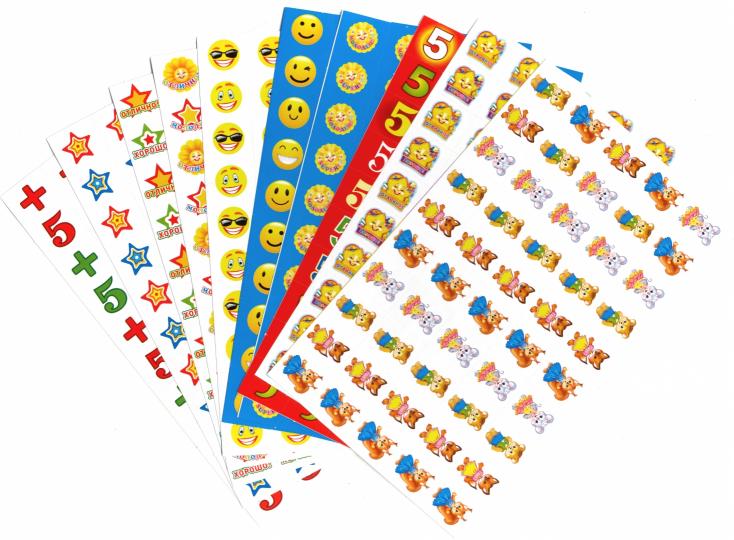 *КНМ-9097 Комплект наклеек для поощрения.10 видов.В индивидуальной упаковке с евро-подвесом