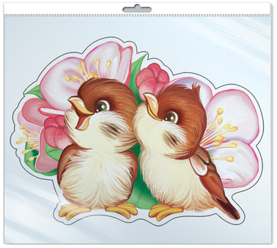 *ФМ-11368 ПЛАКАТ ВЫРУБНОЙ А4 В ПАКЕТЕ. Воробьи весною (в индивидивидуальной упаковке с европодвесом и клеевым клапаном)