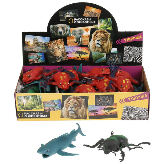 Игрушка пластизоль тянучка Играем вместе Акула,Черепаха,Лягушка,Крыса 10см в диспл. уп-60шт в кор5уп