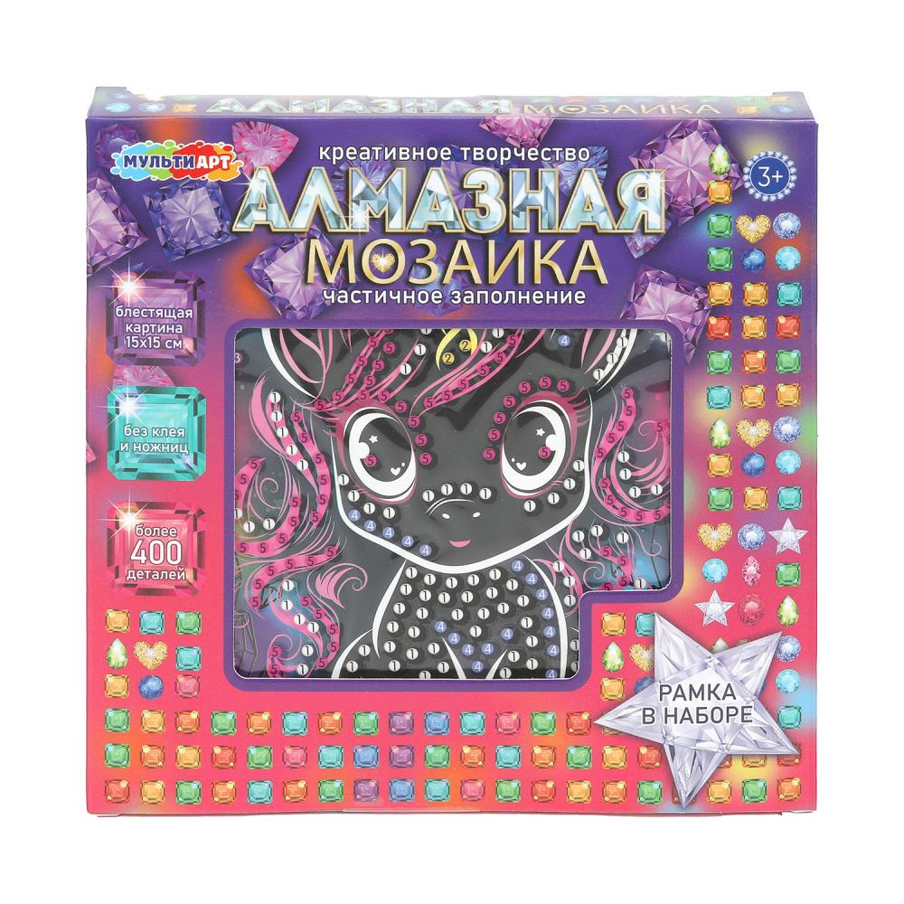 Алмазная мозаика на черном фоне 15*15, в коробке, единорог МУЛЬТИ АРТ в кор.48шт