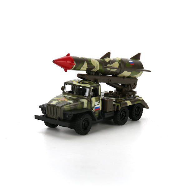 МАШИНА "ТЕХНОПАРК" МЕТАЛЛ. ИНЕРЦ. УРАЛ РАКЕТА ВС ЗЕЛ. КАМУФ. 12СМ, ОТКРЫВ. ДВЕРИ В КОР. в кор.2*24шт