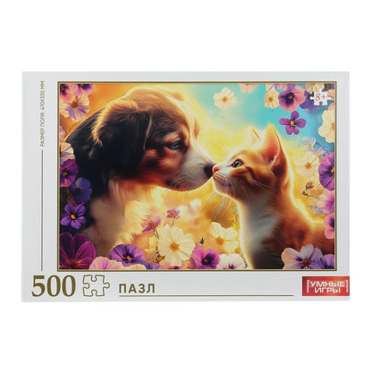 Кошечка и собачка. Пазлы в коробке 500 деталей. 225х320х40 мм. Умные игры в кор.10шт