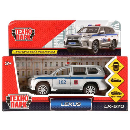 Machine en métal LEXUS LX-570 ПОЛИЦИЯ 12 см, double, bagage, инерц, сер, в кор. Parc technologique dans le cor.2*36шт