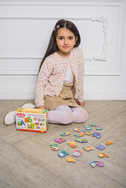 Игра развивающая "Азбука деревянная в картинках" Baby Toys Wood