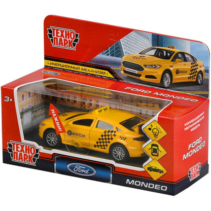 Машина металл свет-звук FORD MONDEO ТАКСИ 12 cm, двери, багаж, инерц, кор. Технопарк в кор.2*36шт