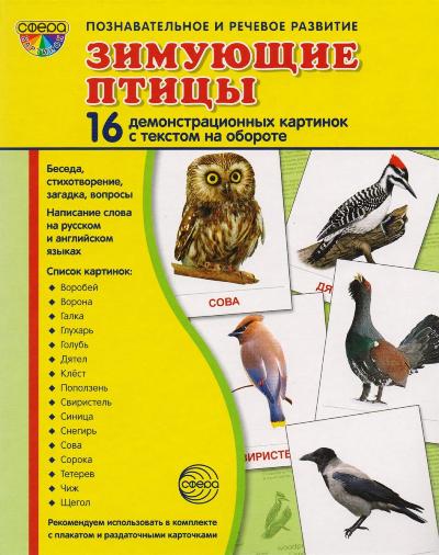 Дем. картинки СУПЕР Зимующие птицы. 16 демонстрационных картинок с текстом на обороте (учебно-методическое пособие с комплектом демонстрационного материала 173х220 мм, познавательное и речевое развити