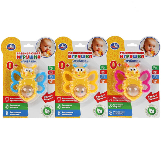 Развивающая игрушка погремушка пчелка "УМКА", цвет в ассорт. на карт. (русс. уп.) в кор.2*200шт