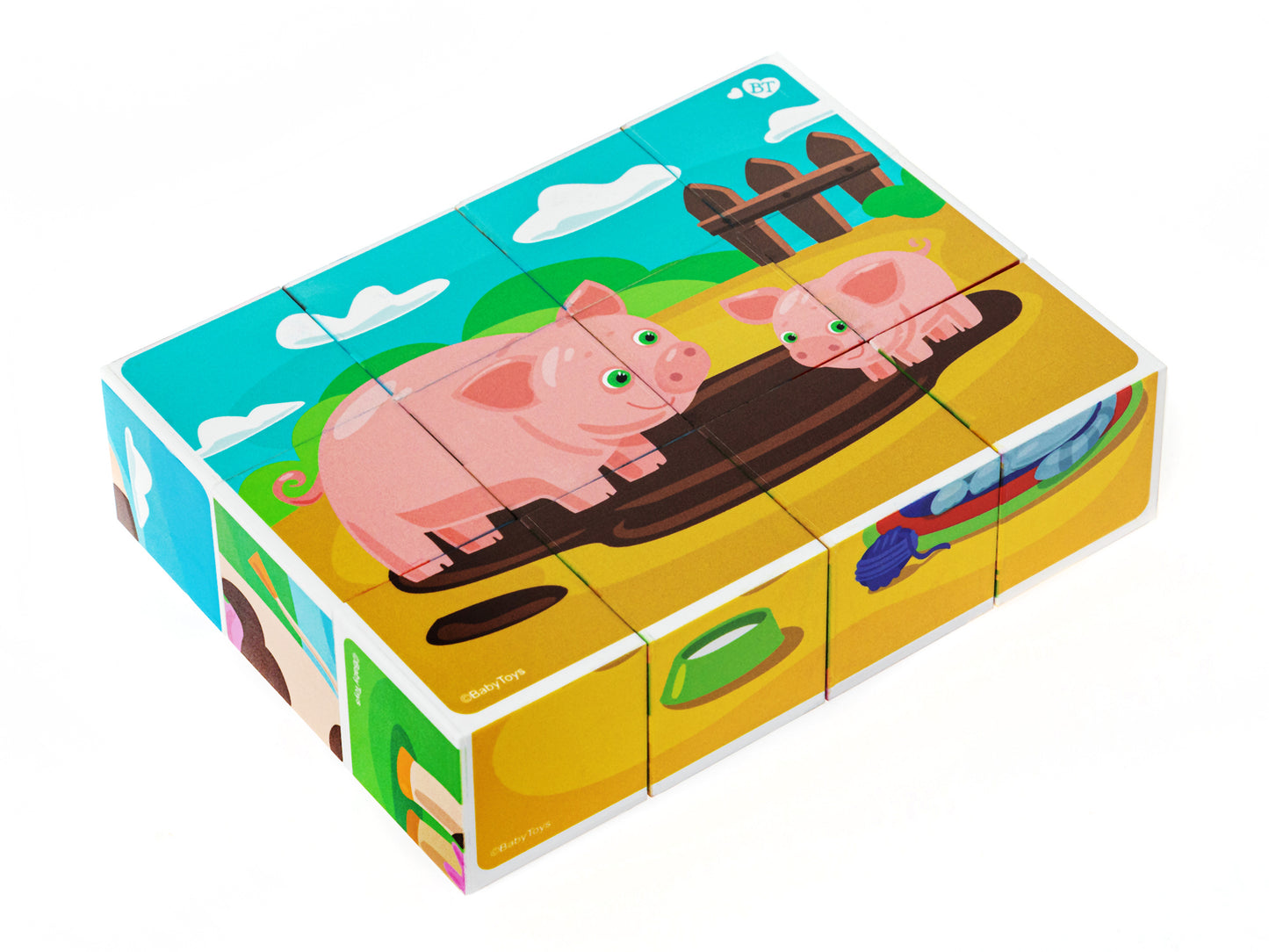 НАБОР ИЗ 12-И КУБИКОВ "МАМА И МАЛЫШ" (БЕЗ ОБКЛЕЙКИ) BABY TOYS в кор.20наб