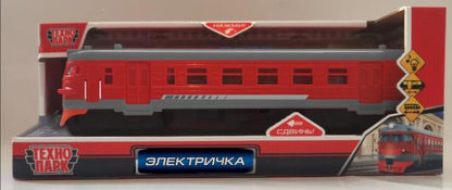 Модель пластик свет-звук ЭЛЕКТРИЧКА 30 см, 4 кнопки, инерция, красный, кор. Технопарк в кор.24шт