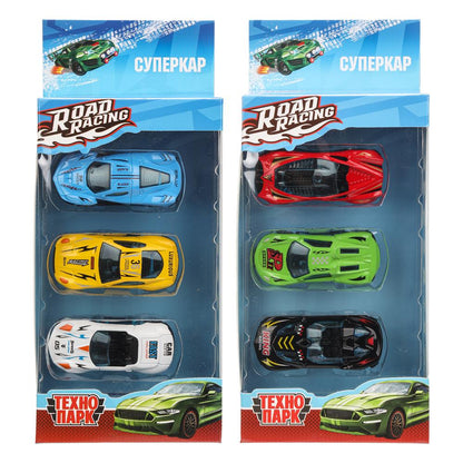 Machine en métal ROAD RACING pour SUISSE 7 cm, 3 pièces, dans un assortiment, cor. Parc technologique dans le cor.2*96шт