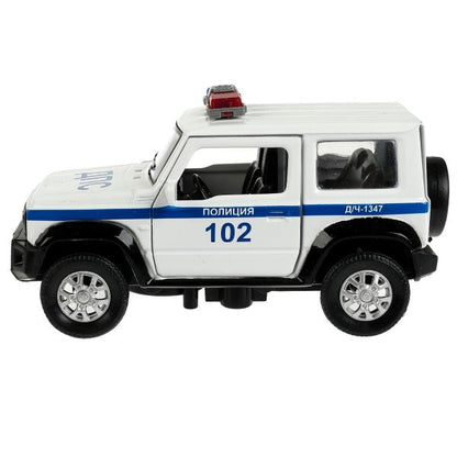 Машина металл свет-звук SUZUKI JIMNY ПОЛИЦИЯ 11,5 см, двер, баг, инер, кор. Технопарк в кор.2*36шт