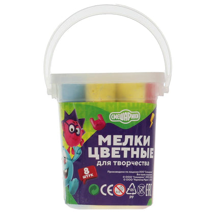 Melki цветные асфальтовые для творчества, СМЕШАРИКИ 8 шт (4 цв), ведре МУЛЬТИ АРТ в кор.48шт