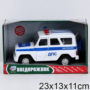 УАЗ HUNTER ИНЕРЦ. МИЛИЦИЯ ДПС, СВЕТ+ЗВУК, ОТКРЫВ. ДВЕРИ, РУСС. СЕРИЯ 9076-D В РУСС. КОР в кор.2*18шт