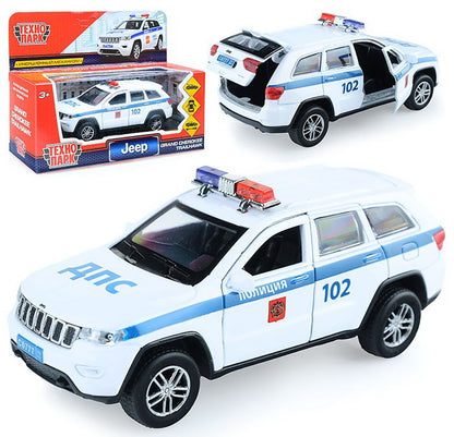 CHEROKEE-12POL-WH Machine en métal "jeep grand cherokee police" 12 cm, iner., bel en cor. Parc technologique