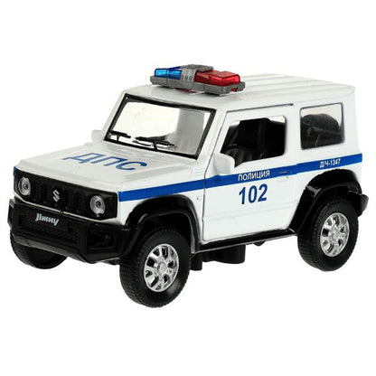 Машина металл свет-звук SUZUKI JIMNY ПОЛИЦИЯ 11,5 см, двер, баг, инер, кор. Технопарк в кор.2*36шт