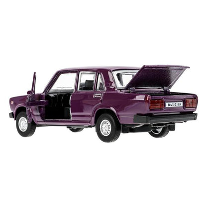 Машина металл LADA ваз-2105 1997 12 cm, двери, багаж, инерц.баклажан, кор. Технопарк в кор.2*36шт