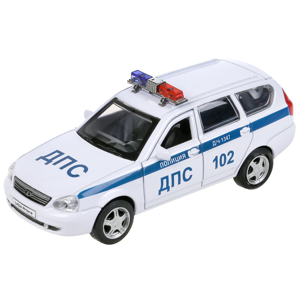 Машина металл LADA PRIORA ПОЛИЦИЯ 12 см, двери, багаж, инерц, белый, в кор. Технопарк в кор.2*36шт