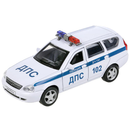 Машина металл LADA PRIORA ПОЛИЦИЯ 12 см, двери, багаж, инерц, белый, в кор. Технопарк в кор.2*36шт