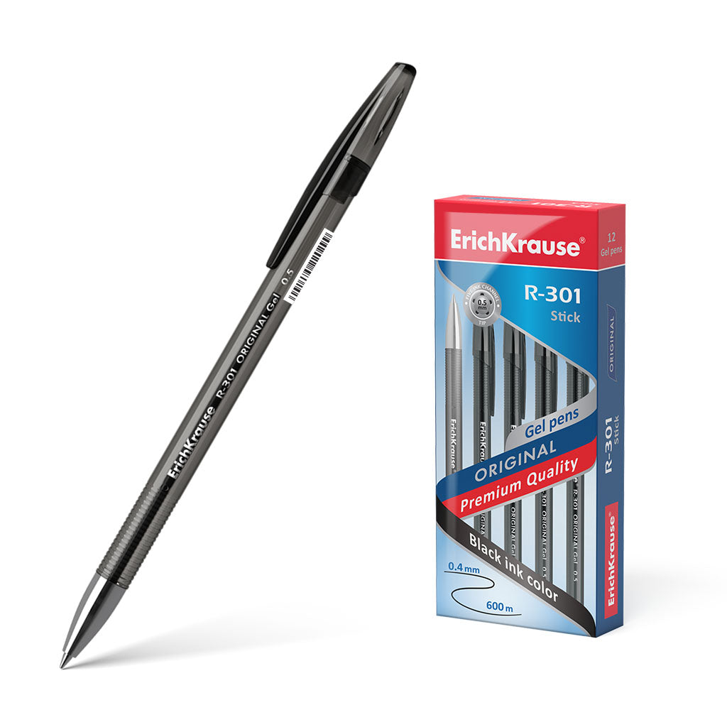 Ручка гелевая ErichKrause R-301 Original Gel Stick 0.5, цвет чернил черный (в коробке по 12 шт.)