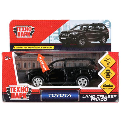Machine en métal noir "TOYOTA PRADO"12 cm, extérieur. двери, инерц.,черный в кор. Parc technologique dans le cor.2*36шт