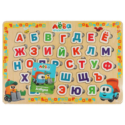 Игрушка деревянная рамка-вкладыш без ручек Грузовичок Лева 28*19,5 м,термопак Буратино в кор.20шт
