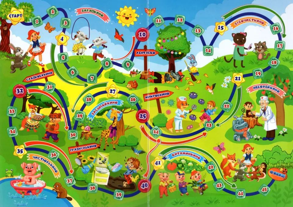 Настольная игра-бродилка. Сказочные тропинки здоровья. (игровое поле, 4 фишки, 1 кубик)