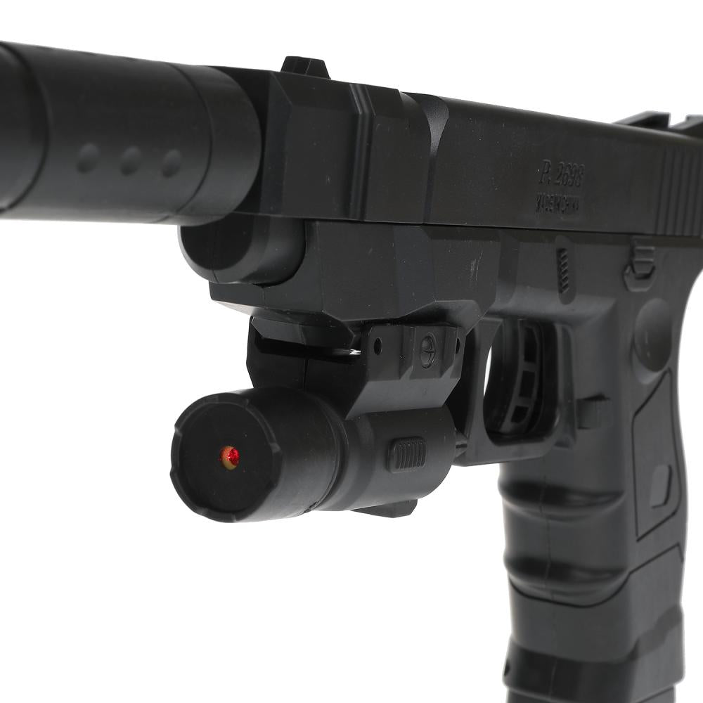 Пистолет (п) с лазер. прицелом, с глушителем, с пульками P2698 в пак. в кор.2*72шт