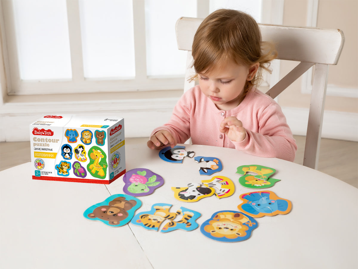 Jouets pour bébé "Дикие животные" (8 cartes, 16 éléments)