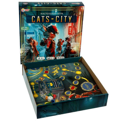 La ville des chats. Настольная игра-ходилка квадрат. 40 cartes. 250х250х55mm. Умные игры в кор.10шт