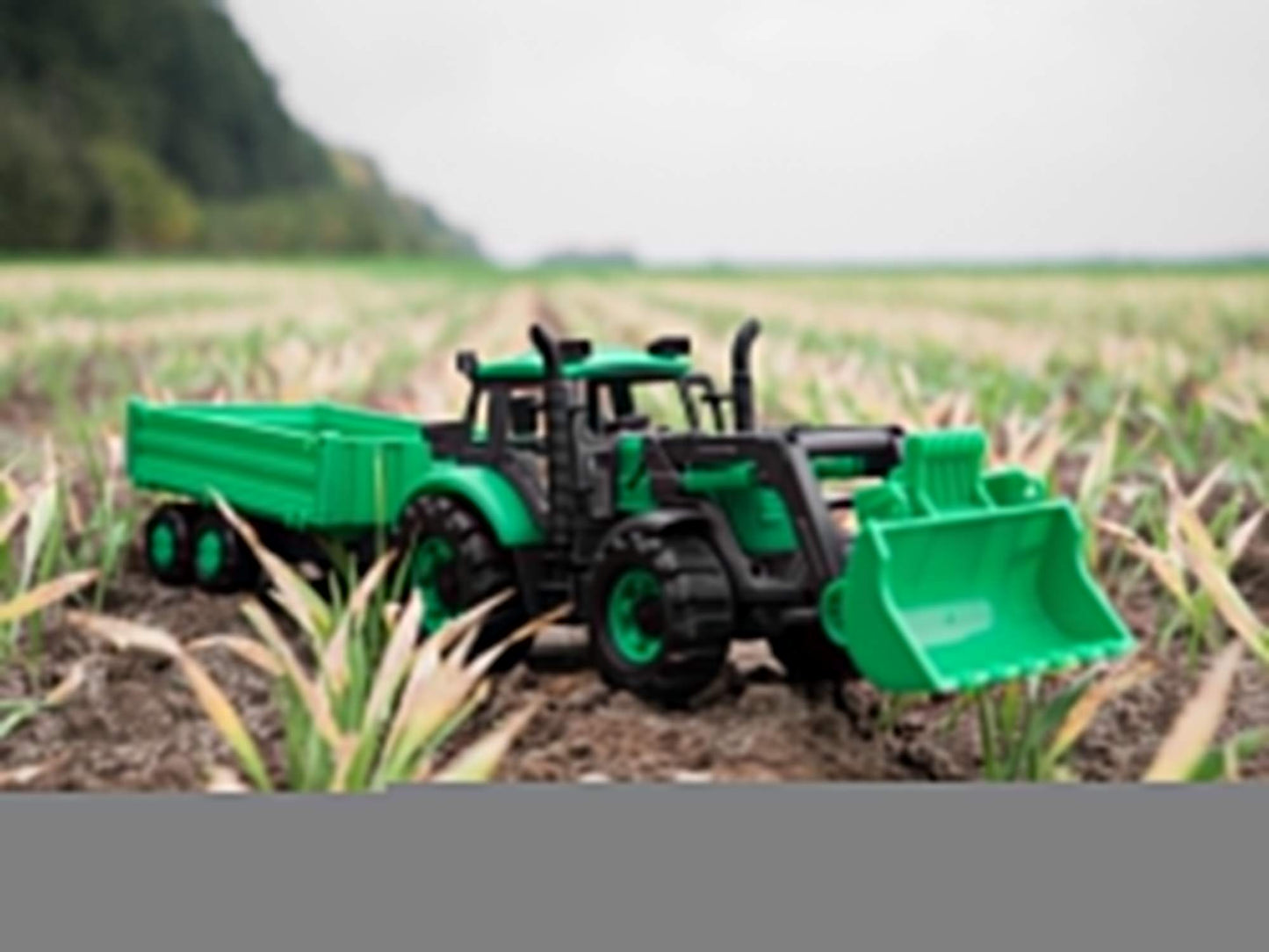 Tracteur "Прогресс" avec бортовым прицепом и ковшом, инерционный (зелёный) (в коробке)