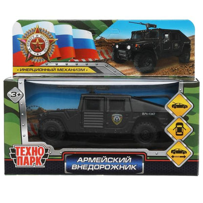Technoparc. Machine en métal "Армейский внедорожник" 12 cm, double, bagage, iner, noir, art.HAMVE-12-BK