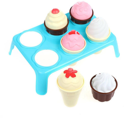 ИГРОВОЙ НАБОР "ЛАКОМКА" (7ПР.) ( МОРОЖЕНОЕ 3ШТ., КЕКС 3ШТ., ПОДСТАВКА) в кор.17шт