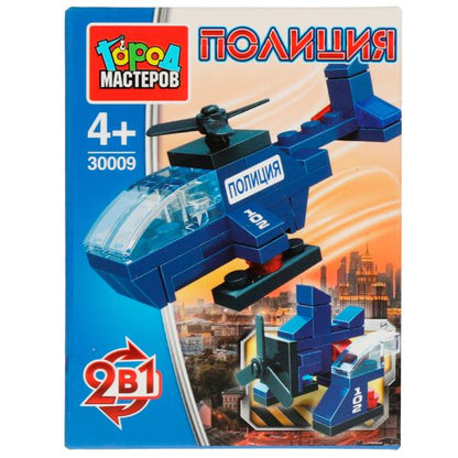 Конструктор ПОЛИЦЕЙСКИЙ ВЕРТОЛЁТ 2в1, 33 дет. Город мастеров в кор.4*60шт