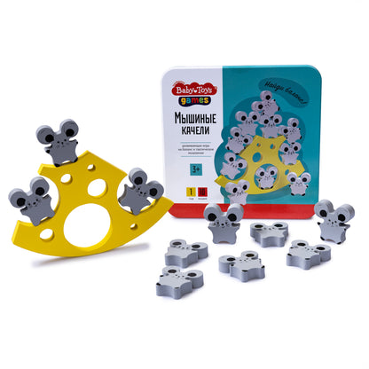 Игра деревянная Балансир "Мышиные качели" в жестяной коробочке серия "Baby Toys games"