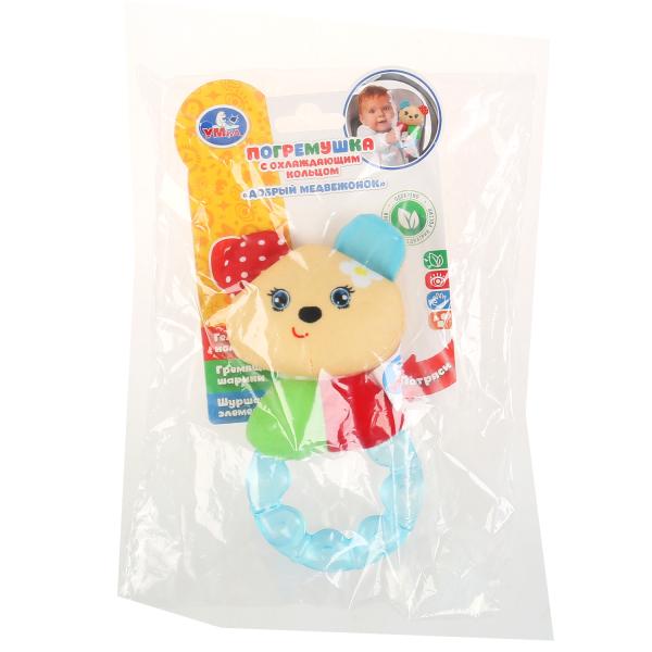 Текстильная игрушка погремушка с охлаждающим кольцом "добрый медвежонок" Умка на карт. в кор.312шт