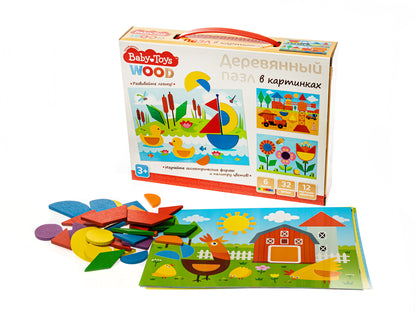 Пазл деревянный в картинках 32 эл Baby Toys (12 картинок)