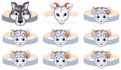 *КМА-012742 Комплект масок-ободков. Играем в сказку. Волк и семеро козлят (в индивидуальной упаковке, с европодвесом и клеевым клапаном)