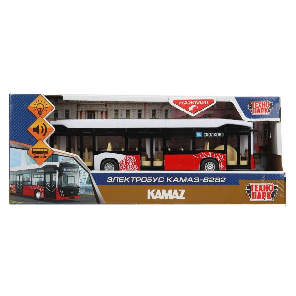 Модель пластик свет-звук ЭЛЕКТРОБУС КАМАЗ-6282 19,5 см,красный, кор. Технопарк в кор.48шт
